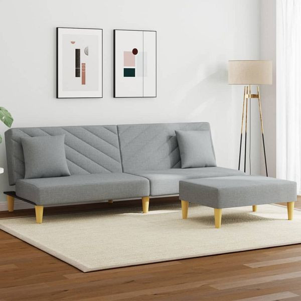 vidaXL Schlafsofa 2-Sitzer mit Kissen und Fußhocker Hellgrau Stoff, 3216255