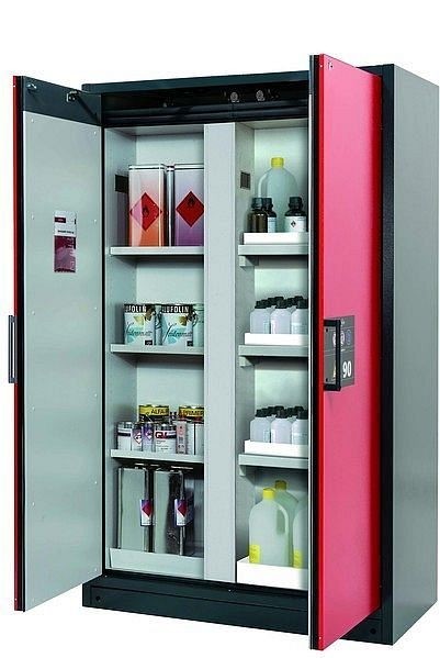 asecos Sicherheitsschrank Q-CLASSIC-90, Q90.195.120.MV in verkehrsrot RAL 3020 mit 3x Fachboden (Stahlblech), 34214-046-33543