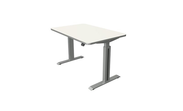 Kerkmann Steh-/Sitztisch B 1200 x T 800 mm, silber, elektrisch höhenverstellbar von 740 - 1230 mm, Weiß/silber, 10175510