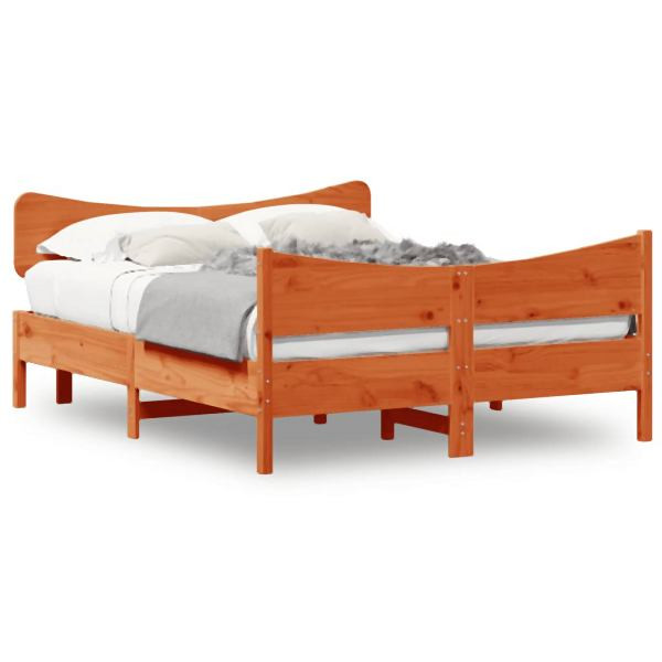 vidaXL Massivholzbett mit Kopfteil Wachsbraun 140x190 cm Kiefer, 3216395