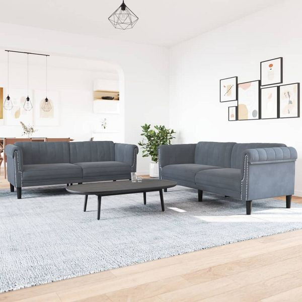 vidaXL 2-tlg. Sofagarnitur Dunkelgrau Samt, Top-Qualität, 3209220