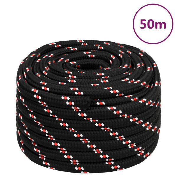 vidaXL Bootsseil Schwarz 20 mm 50 m Polypropylen, auf Segelbooten, 152368