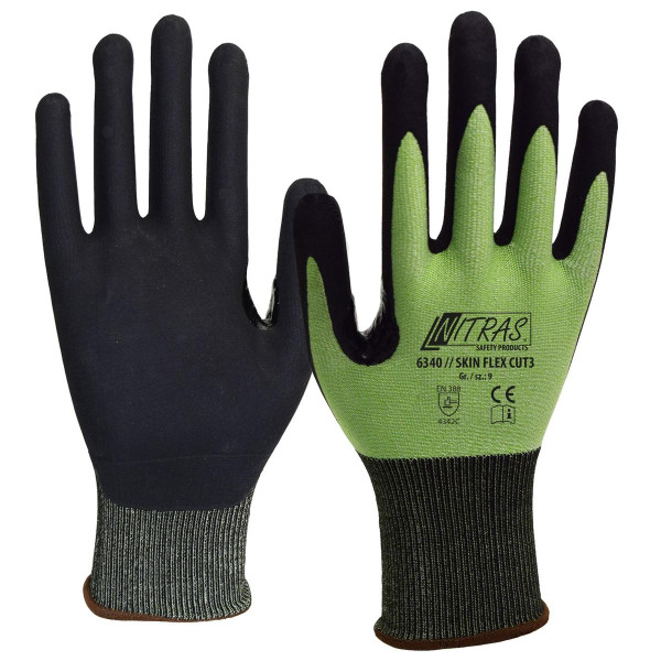 NITRAS SKIN FLEX CUT3, Schnittschutzhandschuhe, grün, Spezialbeschichtung, Größe: 11, VE: 100 Paar, 6340-11