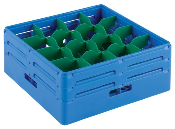 ZANUSSI Gläserkorb Kunststoff, blau, mit Facheinteilungen und geneigtem Boden, Fassungsvermögen: 16 Gläser, Maße: 500 x 500 x 205 mm, 406867030