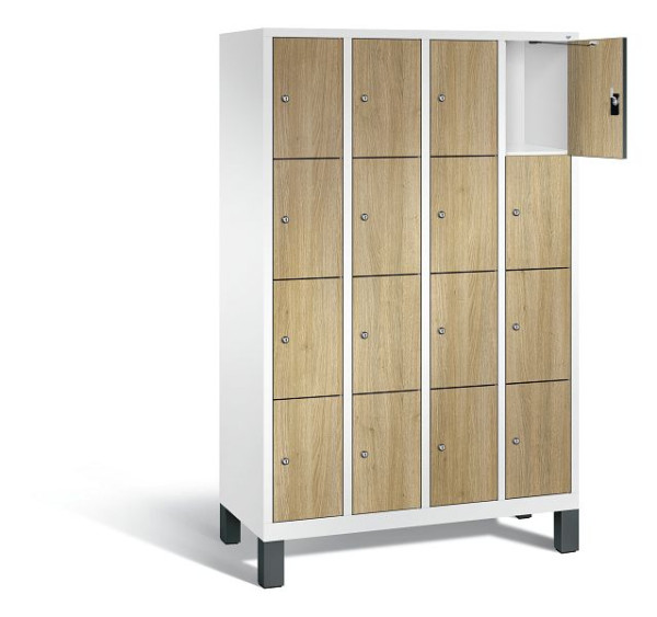 C+P Schließfachschrank Evolo, H1850xB1190xT500mm, Farbe: Verkehrsweiß / Dekor Eiche Sereno, 48010-404 S10135