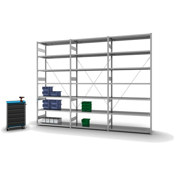 hofe Fachboden-Grundregal, 3000x500x1300 mm, 7 Fachebenen, verzinkt, 330 kg Fachlast, 2100 kg Feldlast, einseitige Bedienung, HZG30513XS