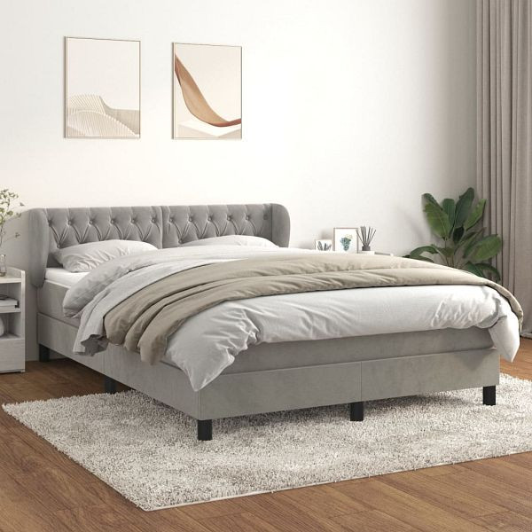 vidaXL Boxspringbett mit Matratze Hellgrau 140x190 cm Samt, 3127667