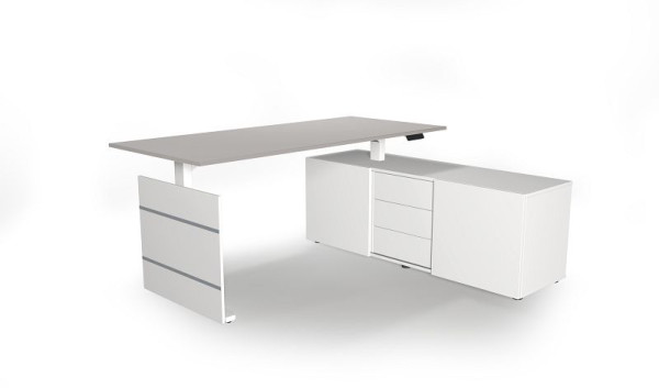 Kerkmann Komplettarbeitsplatz Move 3 elektisch höhenverstellbar, B x 1800 x T 800 x H 740 mm, Farbe: Weiß/lichtgrau, 10384911