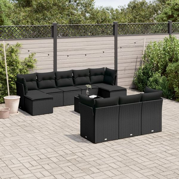 vidaXL 11-teilig Garten-Sofagarnitur mit Kissen Schwarz Poly Rattan, 3250174