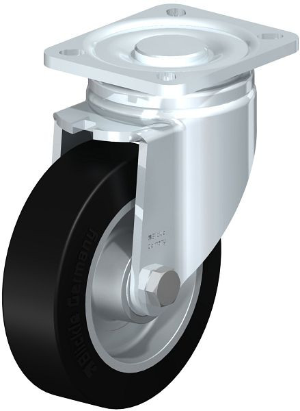 Blickle LH-ALEV 125K-1 Stahlblech-Lenkrolle, Schwerlast-Ausführung, mit Anschraubplatte, Elastik-Vollgummi, Schwarz, 263996