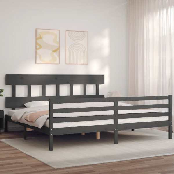 vidaXL Massivholzbett mit Kopfteil Grau 200x200 cm, 3195178