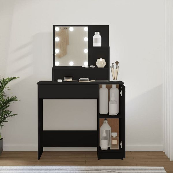 vidaXL Schminktisch mit LED Schwarz 86,5x35x136 cm, 808811