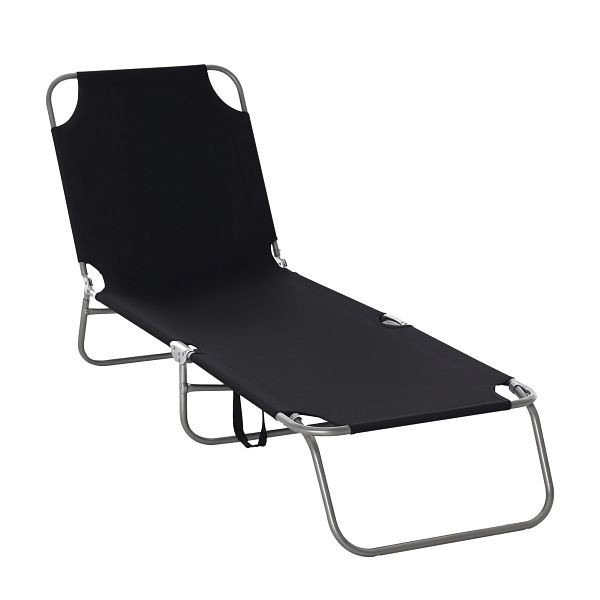 Outsunny Sonnenliege, klappbar, verstellbare Rückenlehne, rostfreier Metallrahmen, 187 x 55 x 24, Schwarz, 84B-129BK