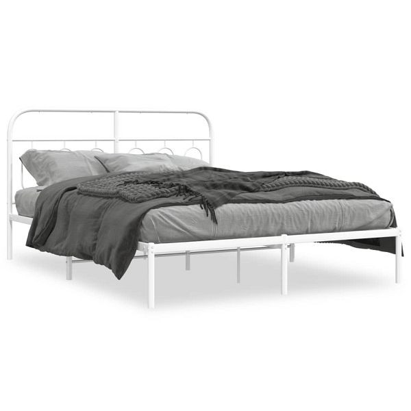 vidaXL Bettgestell mit Kopfteil Metall Weiß 135x190 cm, 377165