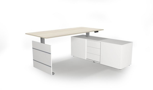 Kerkmann Komplettarbeitsplatz Move 3 elektrisch höhenverstellbar, Weiß/Ahorn, 10236250