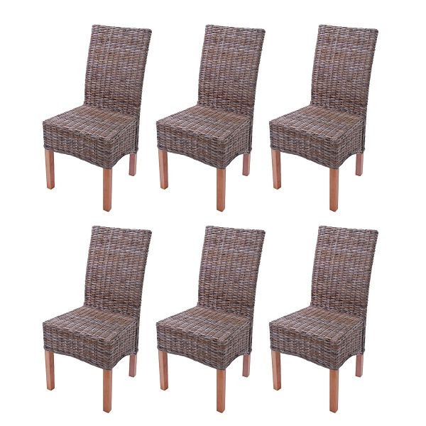 Mendler 6er-Set Esszimmerstuhl Korbstuhl Stuhl M44, Kubu-Rattan, ohne Sitzkissen, 12407+12407+12407