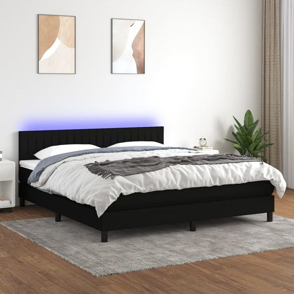 vidaXL Boxspringbett mit Matratze & LED Schwarz 160x200 cm Stoff, 3133327