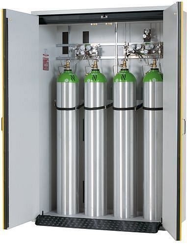 asecos Feuerbeständiger Gasflaschenschrank G30.14, 1400 mm breit, 2-flügelige Tür, gelb, 3065100230652