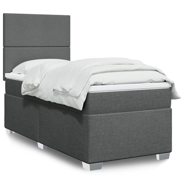 vidaXL Boxspringbett mit Matratze Dunkelgrau 90x200 cm Stoff, 3290365