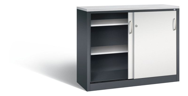 C+P Sideboard mit Schiebetüren Acurado, H1000xB1200xT400mm, Farbe: Schwarzgrau / Lichtgrau, Bügelgriff, 2046-00 S10245