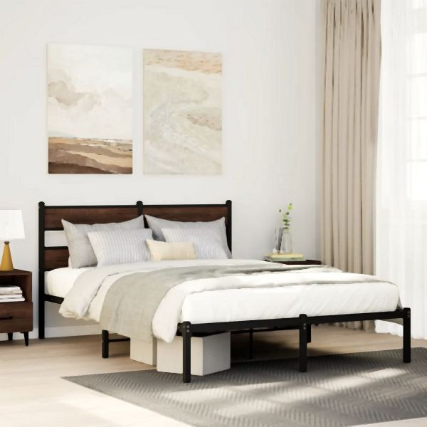 vidaXL Bettgestell ohne Matratze mit Kopfteil Braun Eiche 137x190 cm, 4017150