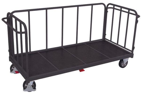 VARIOfit Dreiwandwagen mit senkrechten Streben, Ladefläche: 1.305 x 845 mm, RAL 7016 anthrazitgrau, Radsatz: Bereifung aus Elastikvollgummi, sw-1307/AG