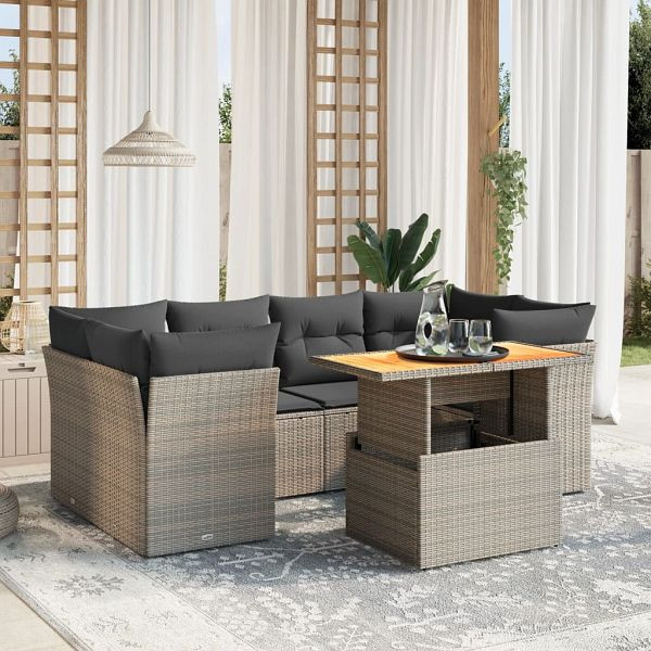 vidaXL 7-tlg. Garten-Sofagarnitur mit Kissen Grau Poly Rattan, 3270689