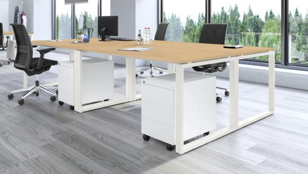 Deskin Tisch CELSUS, Platte Holzdekor Buche, Gestell Weiß, B 1400 x T 700 x H 700 mm, 349053