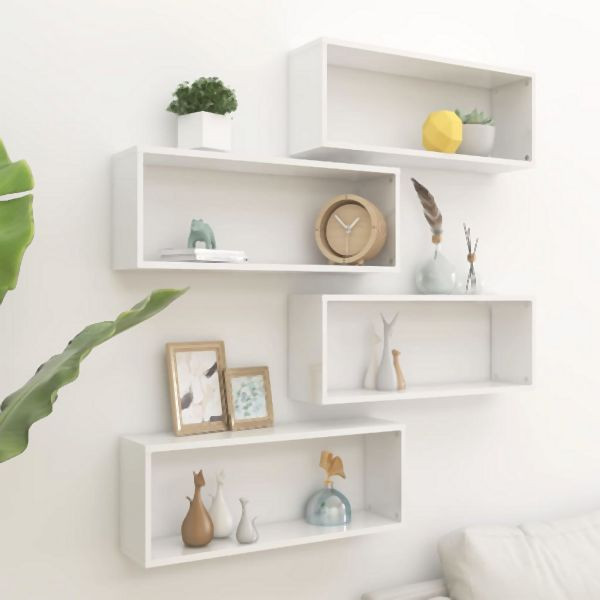 vidaXL Würfelregale 4 Stück Hochglanz-Weiß 60x15x23 cm Holzwerkstoff, 807152