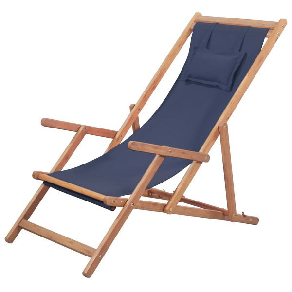 vidaXL Klappbarer Strandstuhl Stoff und Holzrahmen Blau, 43996