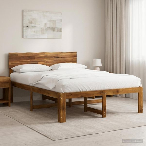 vidaXL Doppelbettgestell mit Kopfteil ROSTOCK Natur 135 x 190 cm, 903363