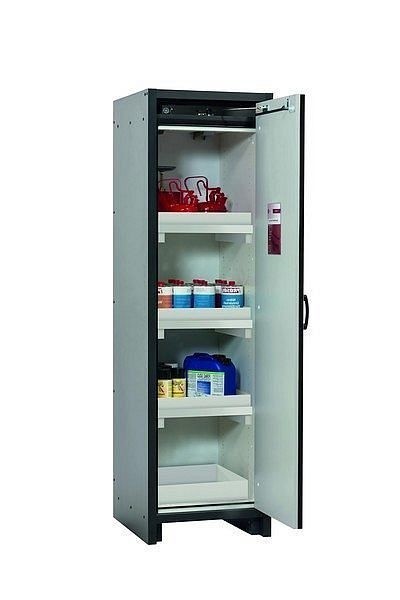 asecos Sicherheitsschrank Q-CLASSIC-30, Q30.195.056.R in lichtgrau RAL 7035 mit 3x Wannenboden Standard (Polypropylen), 31007-061-33417