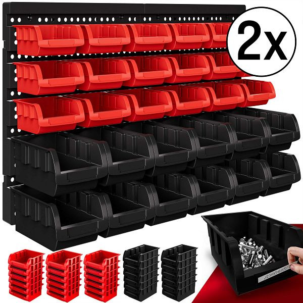 monzana Werkzeugwand 2er-Set Schwarz/Rot mit je 30 Stapelboxen, 992970