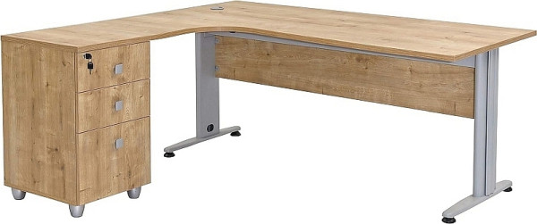 Mades Winkelschreibtisch Dona, Saphir Eiche Dekor, 180 cm x 120 cm x 74 cm, inkl. Beistellcontainer, links gewinkelt, MAD1014160ei L
