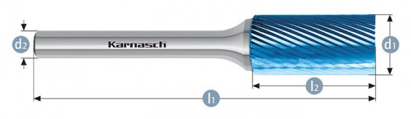 Karnasch Hartmetall-Frässtift Blue-Tec beschichtet ZYA/ HP-5 d1=8 / l2=20 / d2=6 / l1=65mm, VE: 3 Stück, 115003080