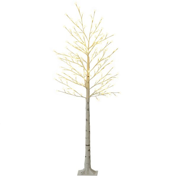 HOMCOM Kunstbaum, Kunstbirke, mit 180 LEDs, 3 Helligkeitsstufen, warmweiß, realistische Rinde, 21,5 x 21,5 x 180 cm, 830-629V90WT