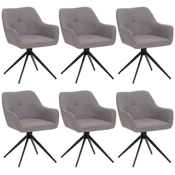 Mendler 6er-Set Esszimmerstuhl HWC-O47, Küchenstuhl Armlehne, drehbar Auto-Return, Stoff/Textil (270g/m²), hellgrau, 3x112987