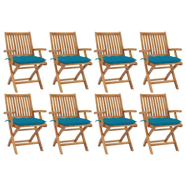 vidaXL Klappbare Gartenstühle mit Kissen 8 Stück Massivholz Teak, 3072796