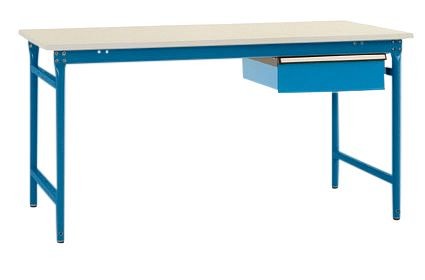 Manuflex Komplett-Beistelltisch BASIS stationär mit Kunststoff-Platte + Einzelschubfach, BxTxH: 1250 x 800 x 780 mm, Brillantblau, BB5247.5007
