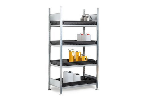 DENIOS Gefahrstoffregal GKW 1060 pro, 4 PE-Wannen, 1060 x 637 x 2000 mm, Grundfeld, 273925