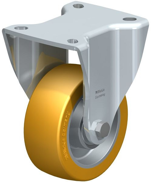 Blickle BH-ALTH 101K-1 Stahlblech-Bockrolle, Schwerlast-Ausführung, mit Anschraubplatte, Blickle Extrathane®, Hellbraun, 284307