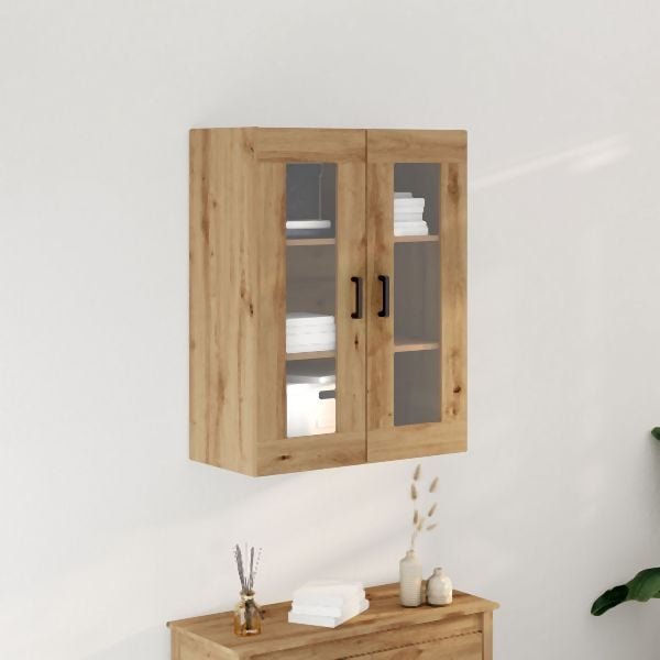 vidaXL Wandregal mit Glastüren aus handwerklicher Eiche 69.5x34x90 cm, 862169