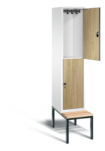 C+P Spind doppelstöckig Evolo, H2090xB420xT815mm, Farbe: Verkehrsweiß / Dekor Eiche Sereno, 48350-12 S10080