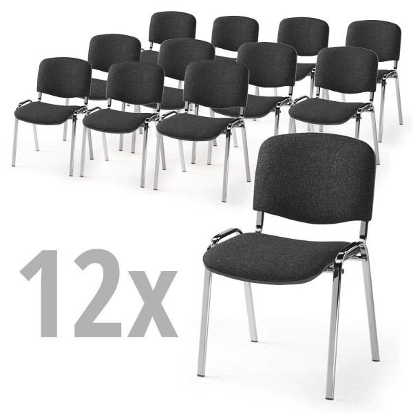 Deskin 12er SET - Besucherstühle ISO, Anthrazit-meliert, 545 x 560 x 820 mm, Gestell: Verchromt, 346461