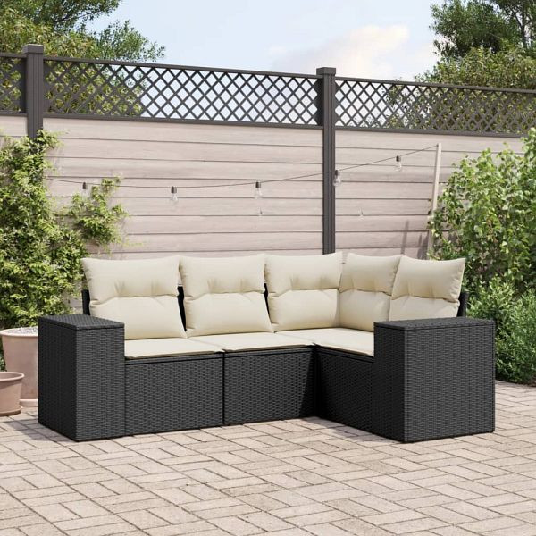 vidaXL 4-teilig Garten-Sofagarnitur mit Kissen Schwarz Poly Rattan, 3254843