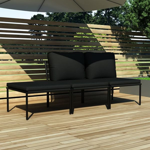 vidaXL 3-teilig Garten-Lounge-Set mit Auflagen Schwarz PVC, 48593