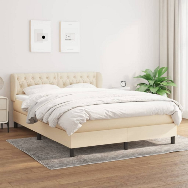 vidaXL Boxspringbett mit Matratze Creme 140x200 cm Stoff, 3126490