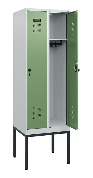 C+P Spind Evolo PLUS, Gestell, 2 Abteile, 1950x600x500mm, 7035/6011, Drehriegel, 0490305-20 S10010