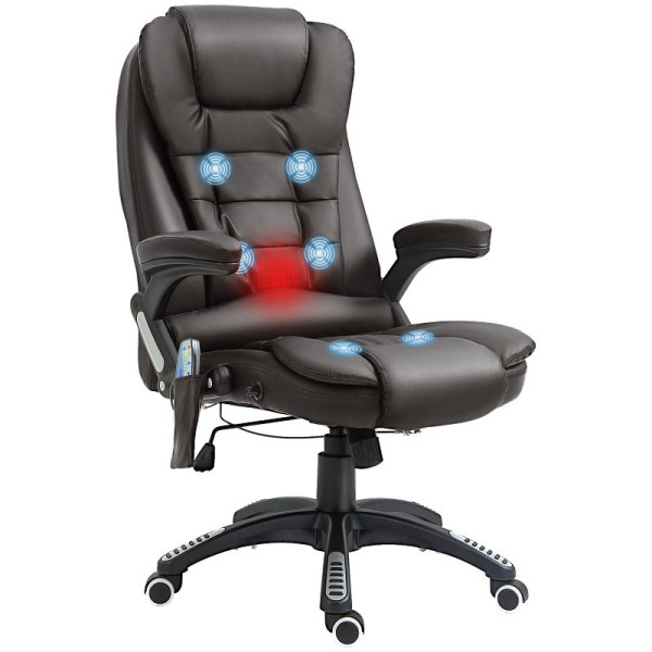 HOMCOM Bürostuhl mit Massagefunktion Ergonomischer Chefssessel mit Heizfunktion, Liegefunktion, Wippfunktion, Höhenverstellbar 360°, A2-0056