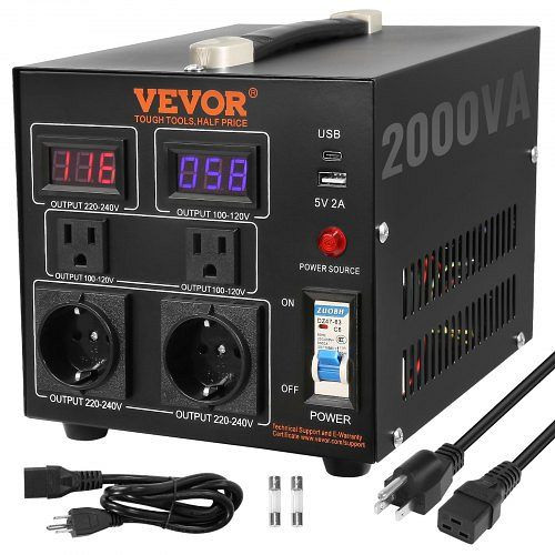 VEVOR 2000W Spannungswandler Transformator AC 110V⇋220V Transformer Wandler 2x US NEMA 5-15R, DYZHQ110V230VD806V2